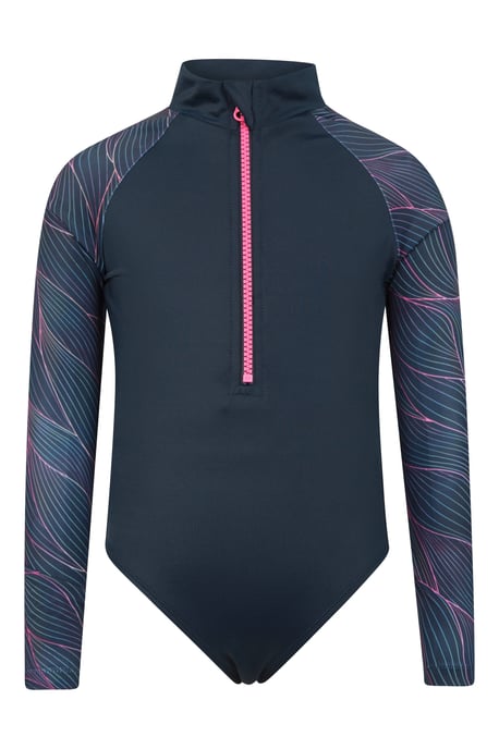 'Mira' Kids Printed Rash Swimsuit Long Sleeve Stretchy Summer Swimwear Navy - Image 2