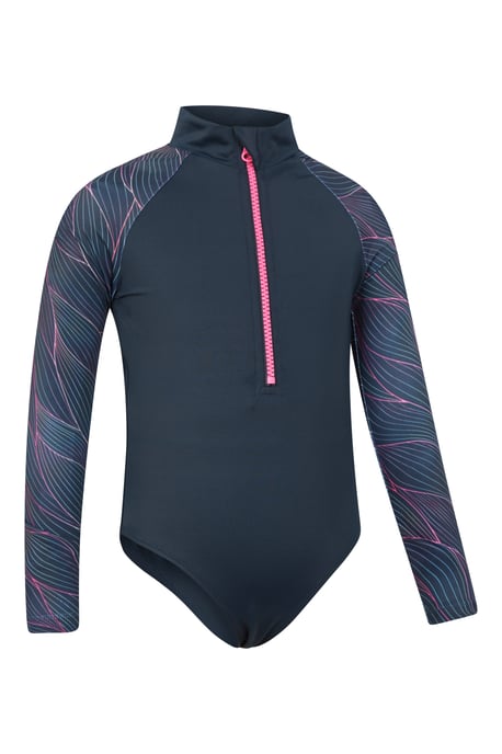 'Mira' Kids Printed Rash Swimsuit Long Sleeve Stretchy Summer Swimwear Navy - Image 3