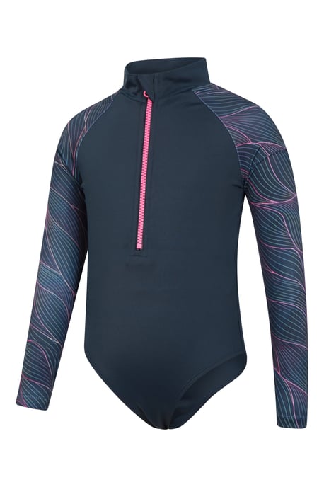 'Mira' Kids Printed Rash Swimsuit Long Sleeve Stretchy Summer Swimwear Navy - Image 5