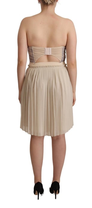 Beige Fållad A-linjeklänning - Image 3