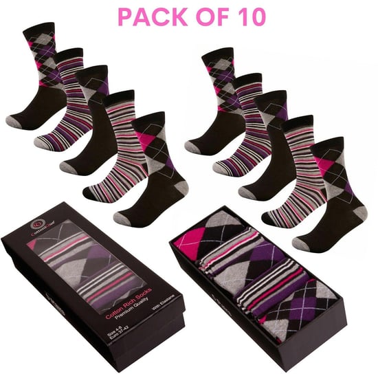 VR2 Ladies Women's Cotton Blend Socks Multicolour Pack of 10 - Image 1