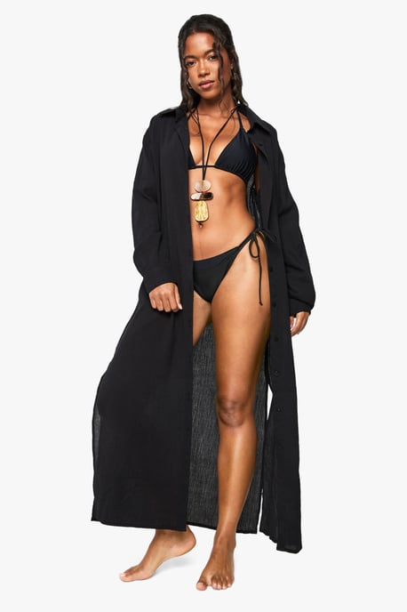 Crinkle Cotton Maxi Beach Shirt - Image 3