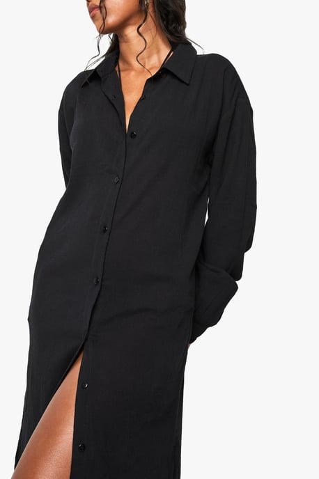 Crinkle Cotton Maxi Beach Shirt - Image 4