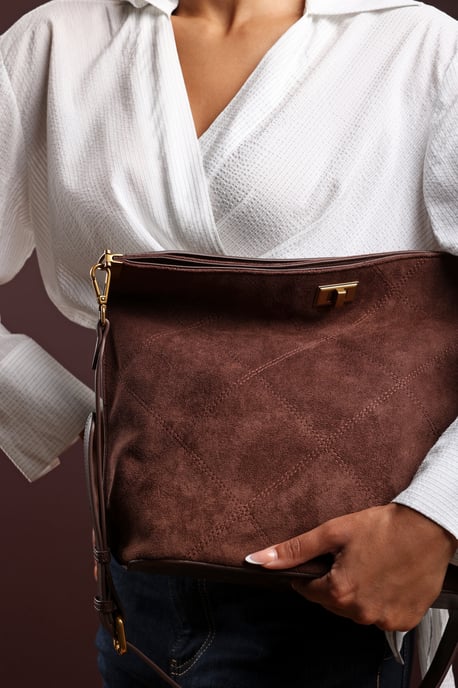 Where's That From Womens 'Fern' Suede Shoulder Bag with Turn Lock - Image 6