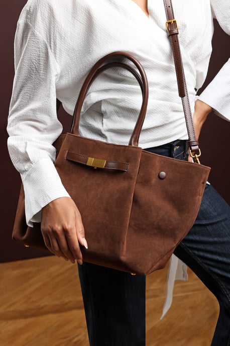 Where's That From Womens 'Dove' Suede Handheld Tote Bag - Image 6