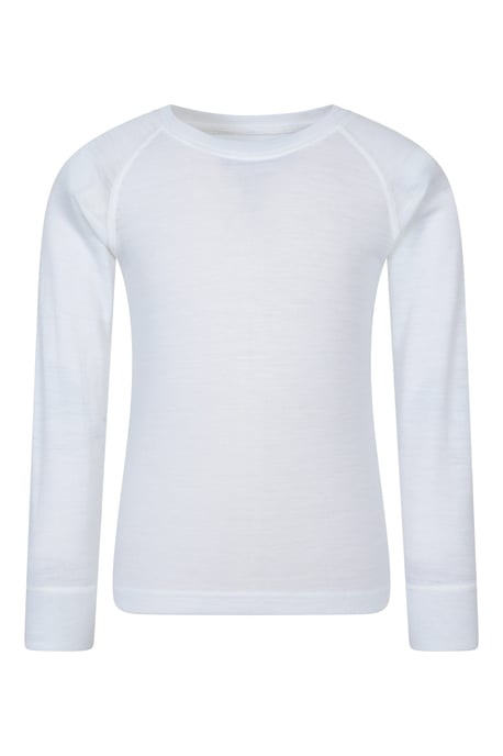 'Merino II' Kids Thermal Base Layer Top Long Sleeve Quick Wicking White - Image 1