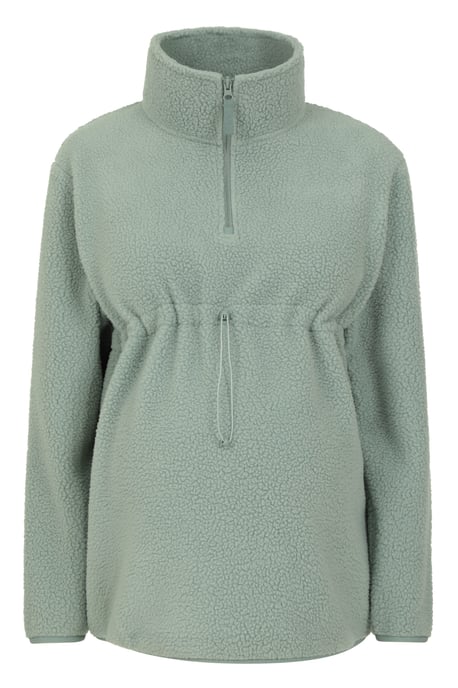 Women's Sherpa Fleece Lined Sweater Half Zip Cosy Warm Coat Khaki - Image 5