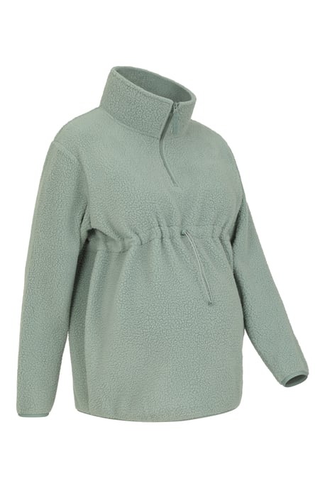 Women's Sherpa Fleece Lined Sweater Half Zip Cosy Warm Coat Khaki - Image 6