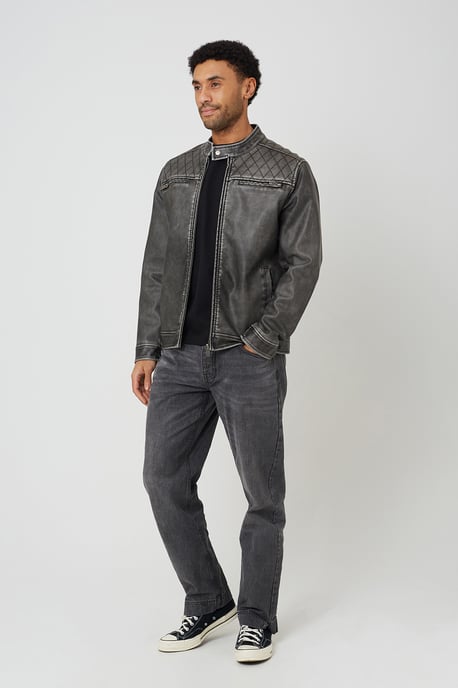 Black Onion Quilted Vintage Pu Biker Jacket - Image 3
