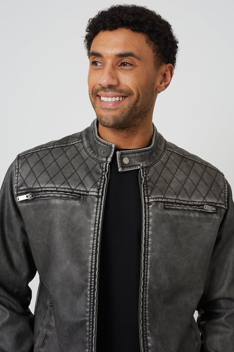 Black Onion Quilted Vintage Pu Biker Jacket - Image 4