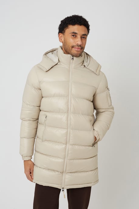 Stone Longline Hooded Padded Puffer Jacket - Image 1