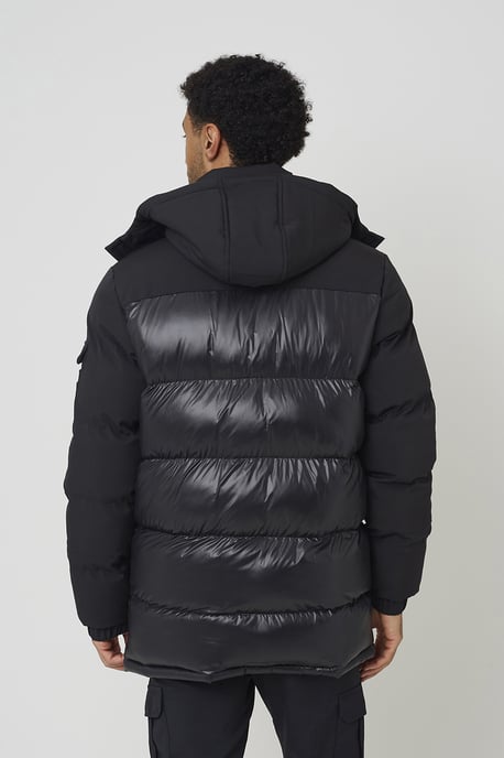 Black Longline Hooded Padded Jacket - Image 2