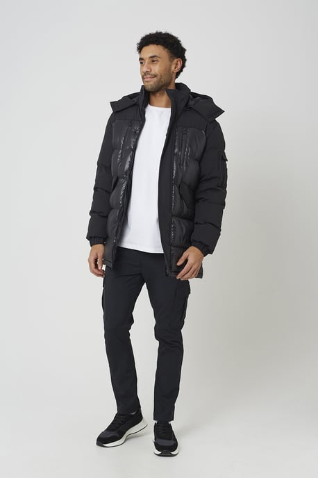 Black Longline Hooded Padded Jacket - Image 3