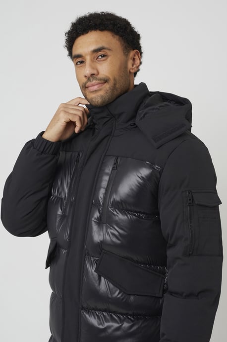 Black Longline Hooded Padded Jacket - Image 4