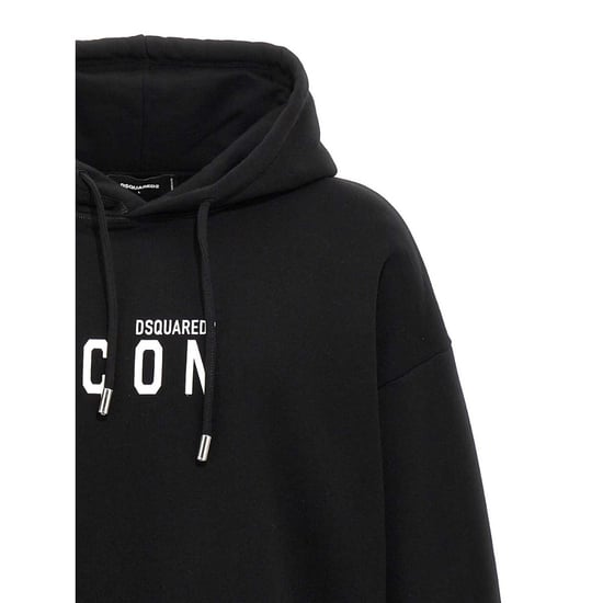 Dsquared2 Avslappnad Svart Hoodie Vit Ikon Logotyp - Image 3
