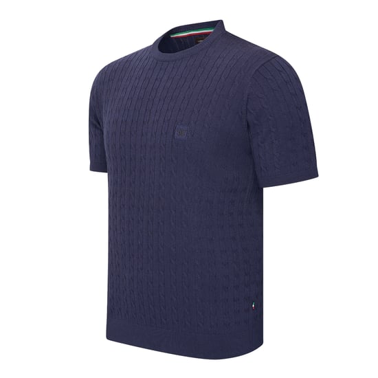 Cappuccino Italia Tee SS Loreto Cable Knit Tee Blauw - Image 1