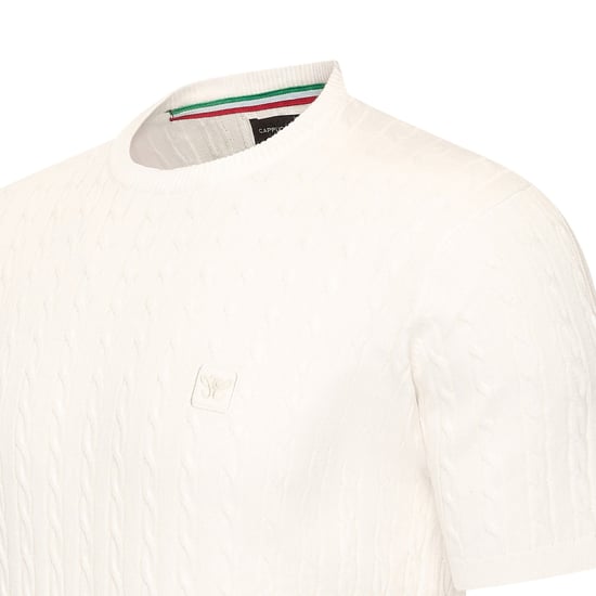 Cappuccino Italia Tee SS Loreto Cable Knit Tee Wit - Image 2