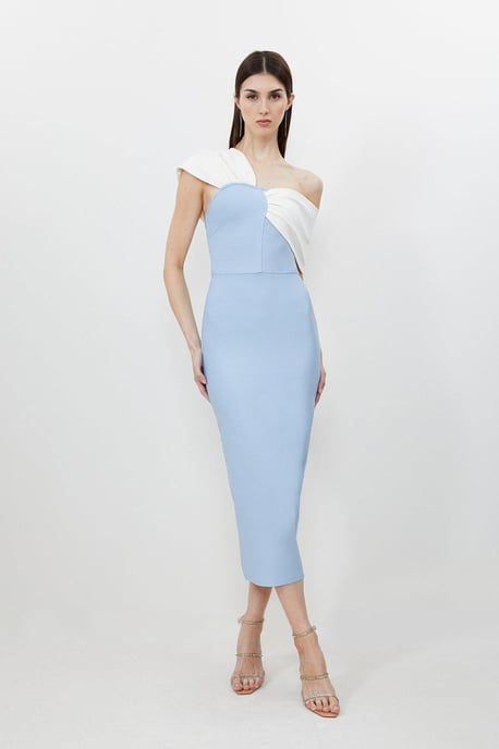 Figure Form Bandage Asymmetric Strap Knit Midi Dress - Image 1