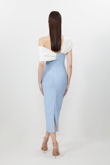 Figure Form Bandage Asymmetric Strap Knit Midi Dress - Image 5