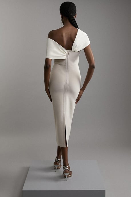 Figure Form Bandage Asymmetric Strap Knit Midi Dress - Image 5