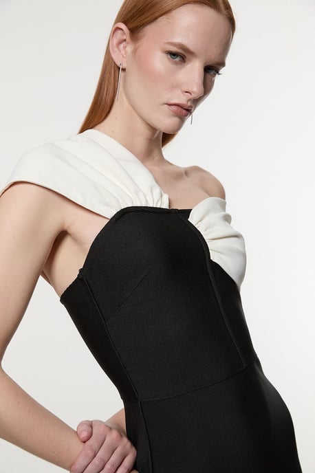Figure Form Bandage Asymmetric Strap Knit Midi Dress - Image 1