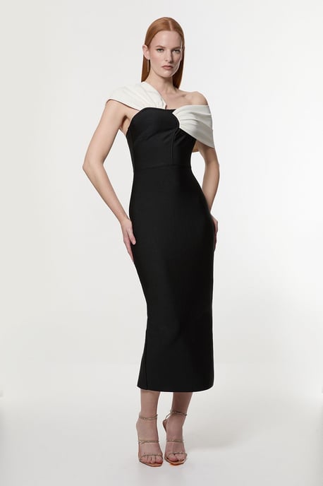 Figure Form Bandage Asymmetric Strap Knit Midi Dress - Image 2