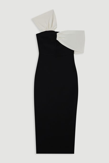 Figure Form Bandage Asymmetric Strap Knit Midi Dress - Image 4