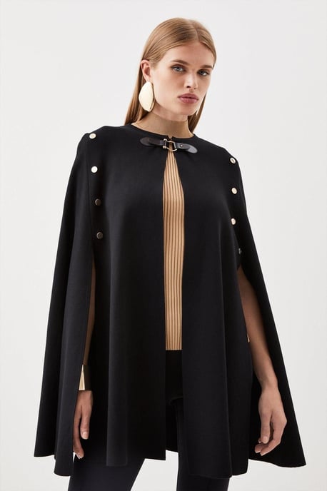 Popper Detail Knit Cape - Image 1