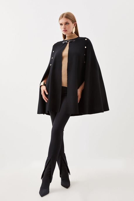 Popper Detail Knit Cape - Image 2