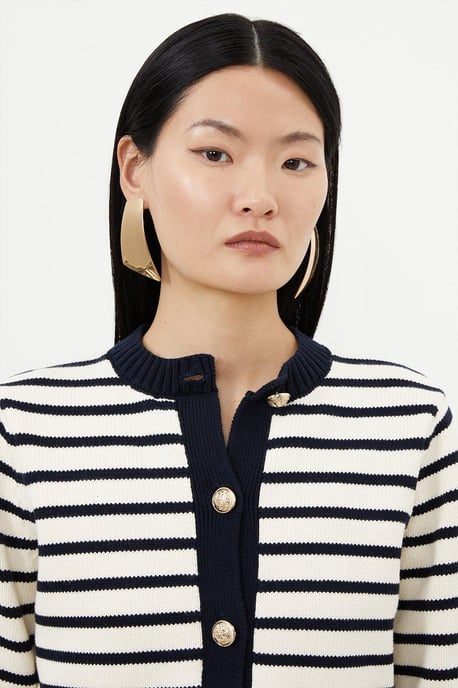 Cotton Cropped Knit Boxy Striped Cardigan - Image 2