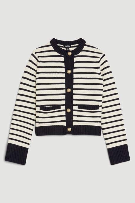 Cotton Cropped Knit Boxy Striped Cardigan - Image 4