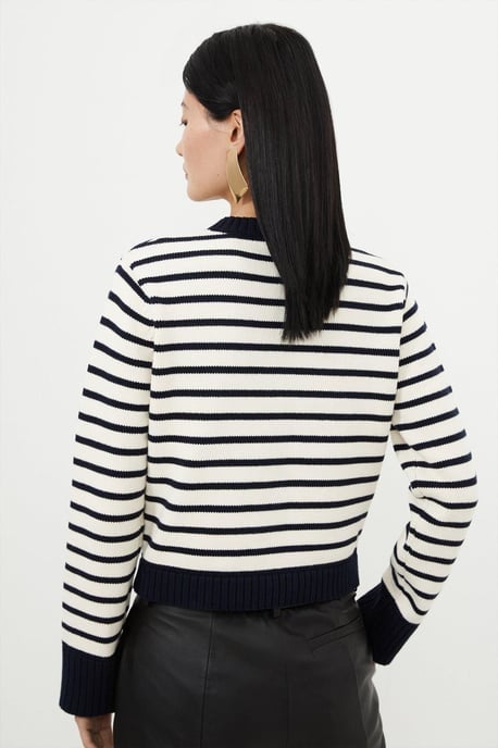 Cotton Cropped Knit Boxy Striped Cardigan - Image 5