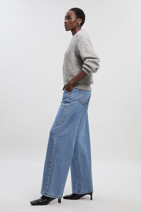 Denim Studded Wide Leg Trouser - Image 1
