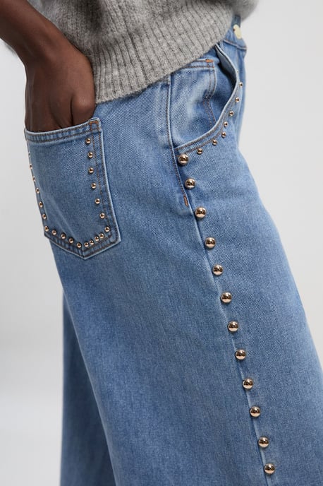 Denim Studded Wide Leg Trouser - Image 3