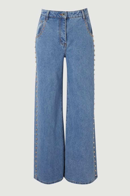 Denim Studded Wide Leg Trouser - Image 4
