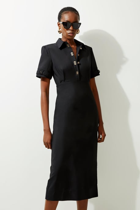 Essential Techno Shirt Sleeve Woven Shirt Dress With Gold Hardware - Image 1
