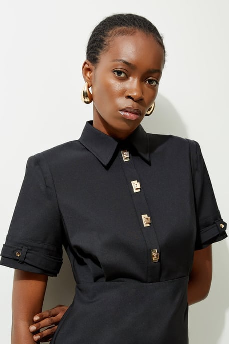 Essential Techno Shirt Sleeve Woven Shirt Dress With Gold Hardware - Image 2