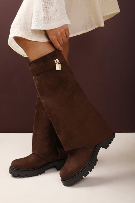 Where's That From Womens 'Brescia' Fold Over Knee High Chunky Sole Boots - Image 1