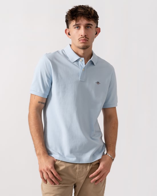 Shield Logo Regular Fit Pique Polo in Light Blue - Image 1