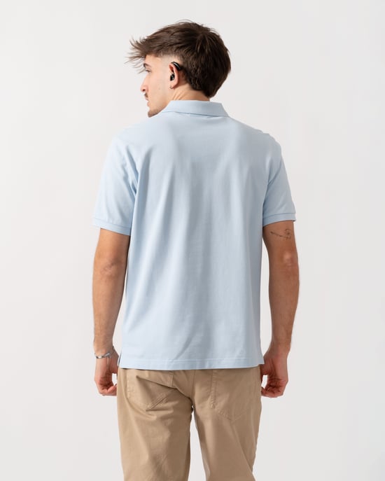 Shield Logo Regular Fit Pique Polo in Light Blue - Image 2