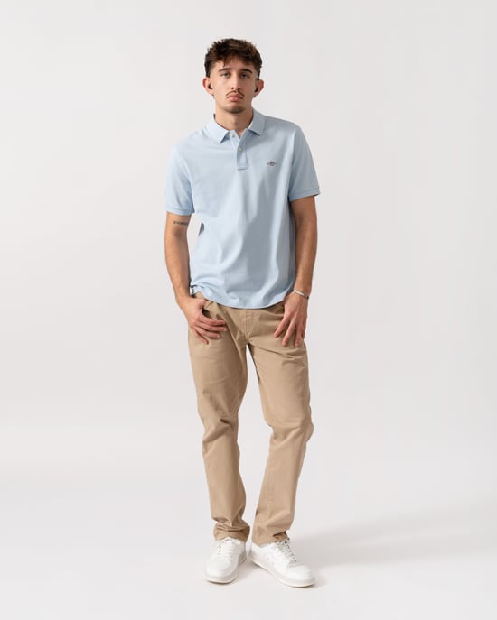 Shield Logo Regular Fit Pique Polo in Light Blue - Image 3