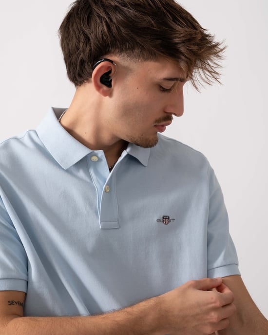 Shield Logo Regular Fit Pique Polo in Light Blue - Image 4