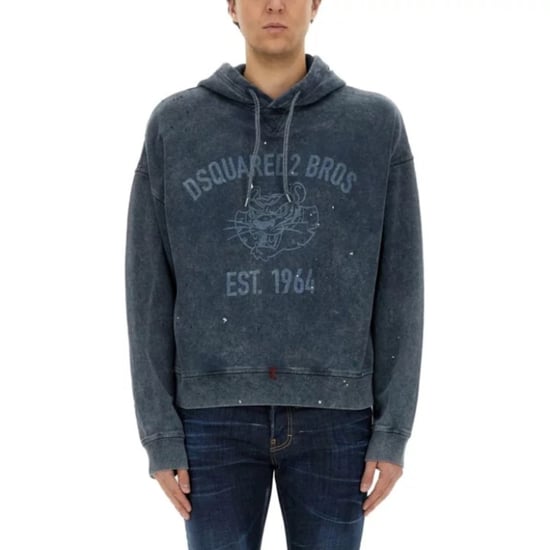 Dsquared2 Bros Est 1964 Logotyp Distressed Cypro Marinblå Huvtröja - Image 3