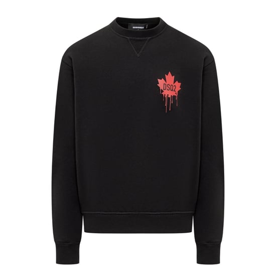 Dsquared2 Red Maple Leaf Logo Black Sweatshirt - Image 1