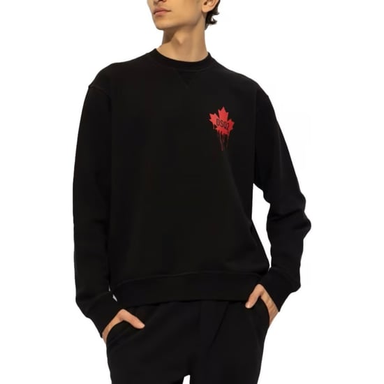 Dsquared2 Red Maple Leaf Logo Black Sweatshirt - Image 3