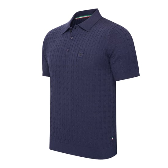 Cappuccino Italia Polo SS Caorle Cable Knit Polo Blue - Image 1