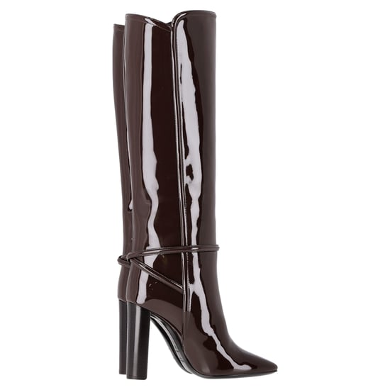 Saint Laurent Jane Kniehoge Laarzen in Bruin Gepatenteerd Leer - Image 1