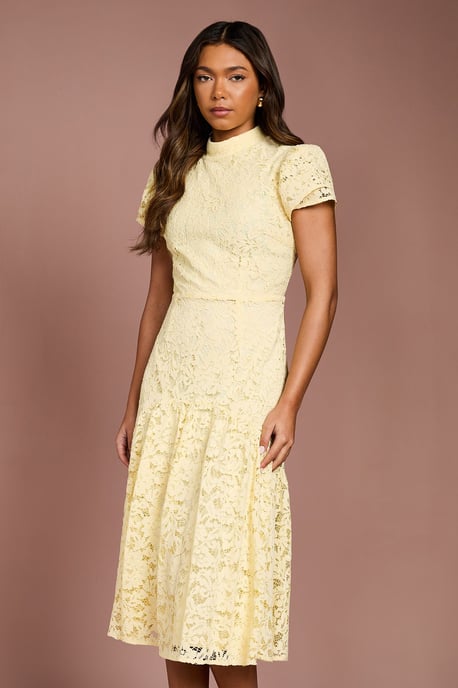 Lace Frill Sleeve High Neck Midi - Image 2