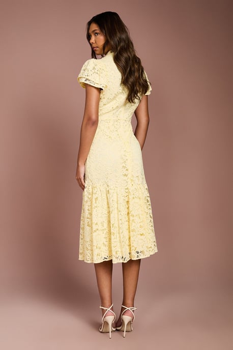 Lace Frill Sleeve High Neck Midi - Image 3