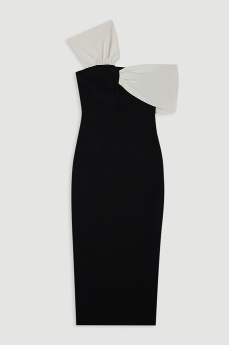 Figure Form Bandage Asymmetric Strap Knit Midi Dress - Image 4